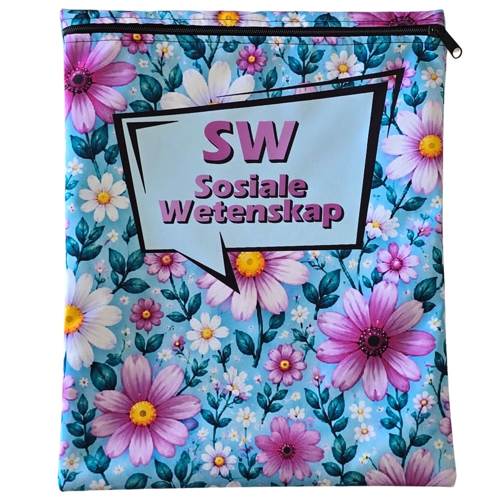 Set of 7 - Heart and Flower Design Book Bag Set with Subject Names In Afrikaans