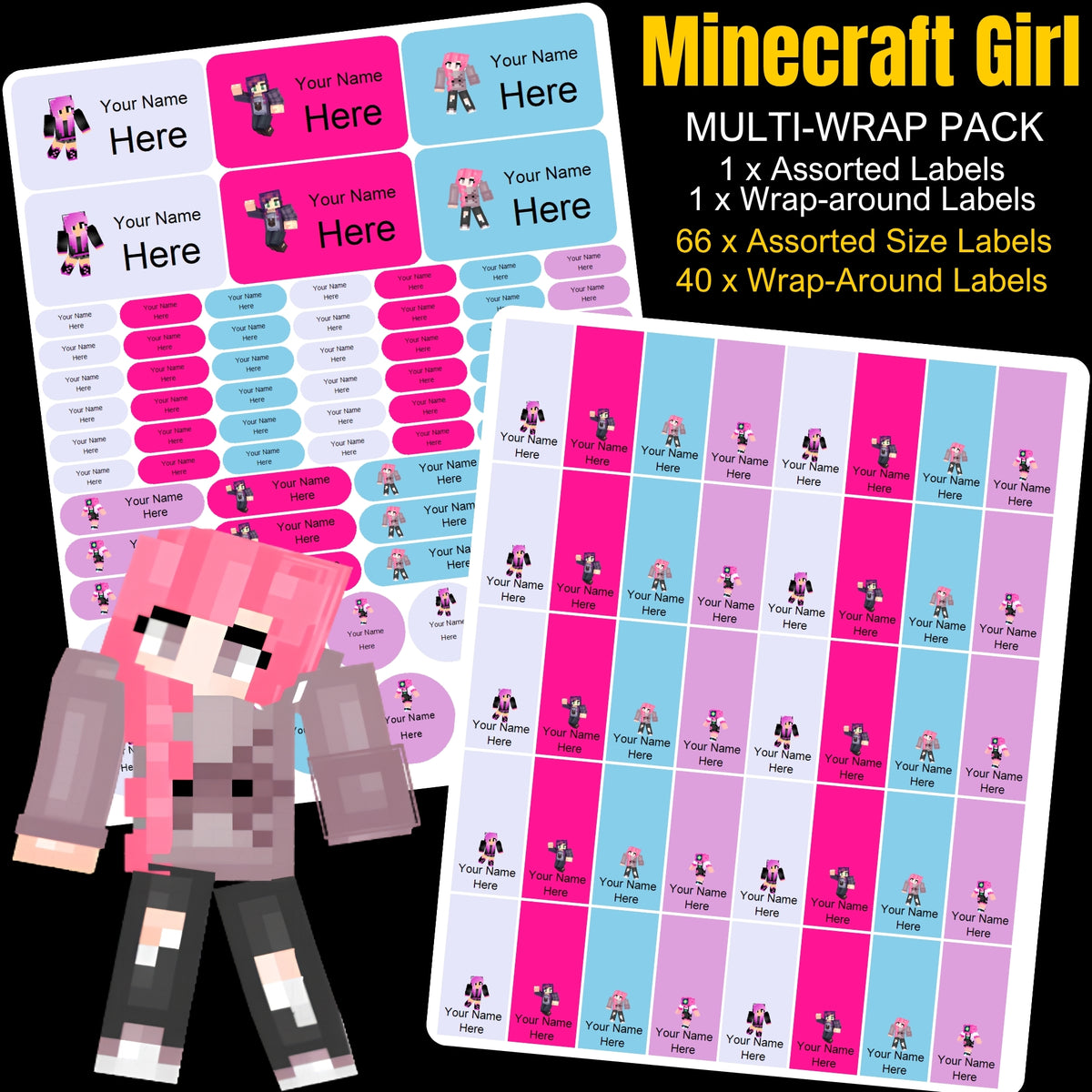 Minecraft Girl Stationery Labels